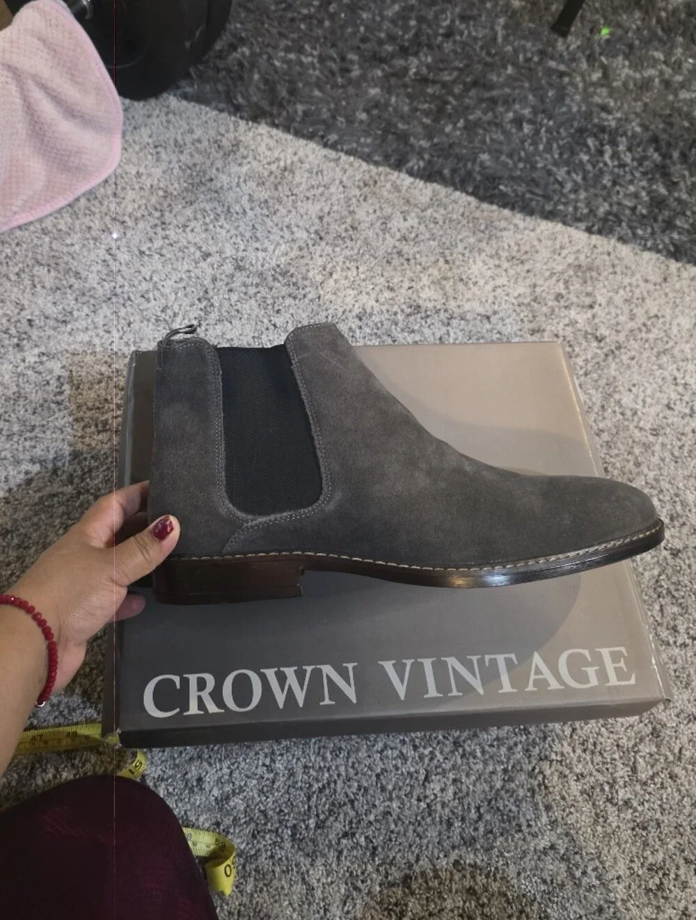 New Crown Vintage Men's Grey Suede Chelsea Boot
